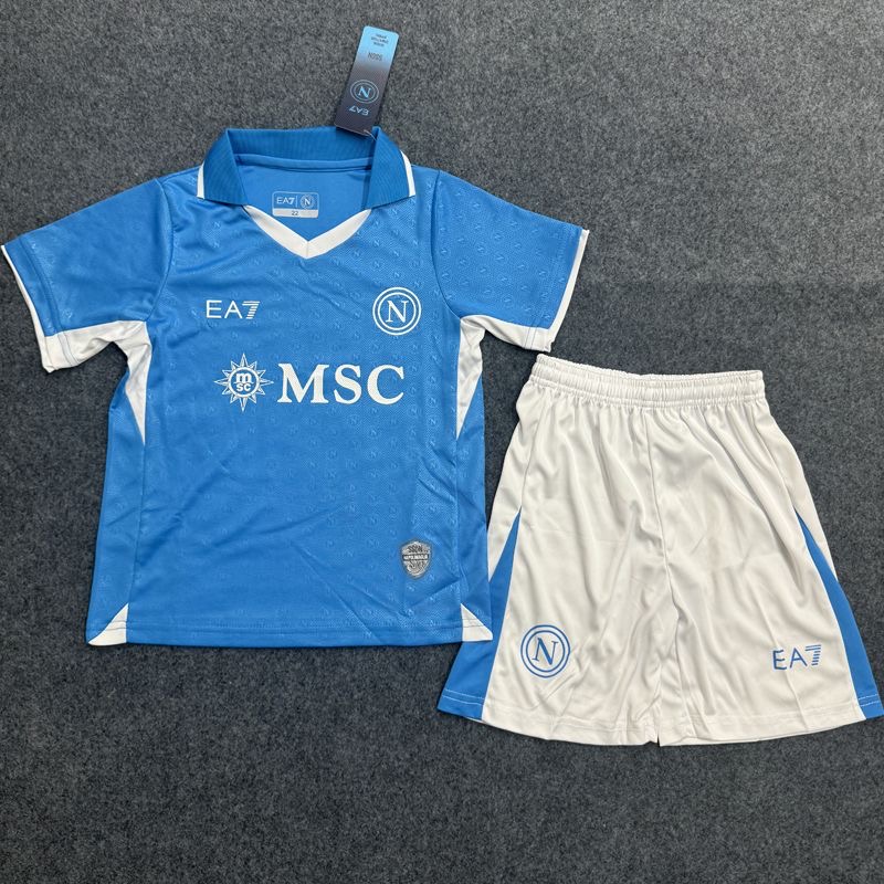 Youth SSC Napoli Custom or Blank  Home Blue 2024-25 soccer jersey