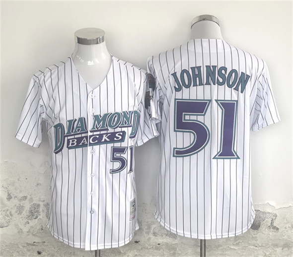 Men's Arizona Diamondbacks #51 Randy Johnson White Throwback Cool Base Stitched Baseball Jersey