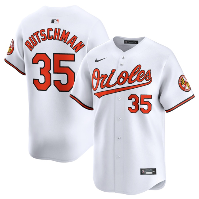 Men's Baltimore Orioles #35 Adley Rutschman White 2024 Home Limited Stitched Baseball Jersey