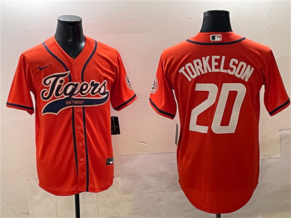 Men's Detroit Tigers #20 Spencer Torkelson Orange With Patch Cool Base Stitched Baseball Jersey