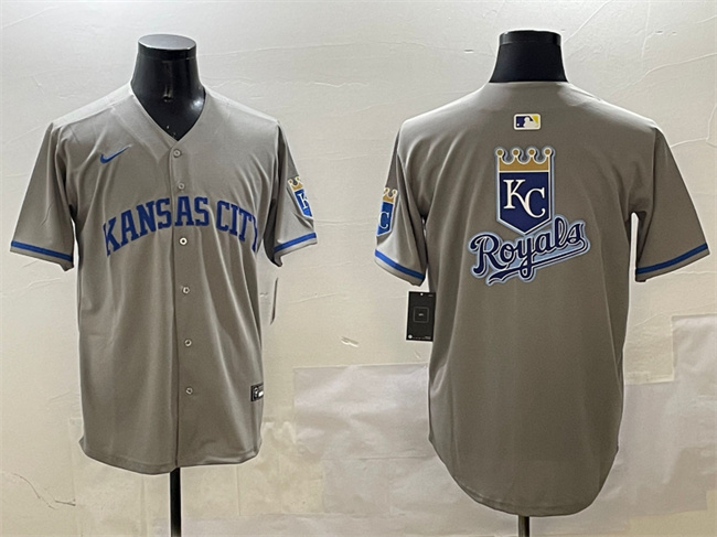 Men's Kansas City Royals Team Big Logo Gray 2024 Away Limited Stitched Baseball Jersey