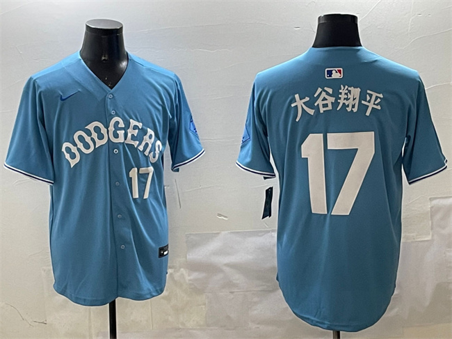 Men's Los Angeles Dodgers #17 大谷翔平 Light Blue Limited Stitched Baseball Jersey
