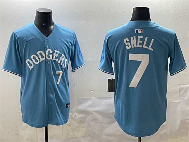 Men's Los Angeles Dodgers #7 Blake Snell Light Blue Limited Stitched Baseball Jersey