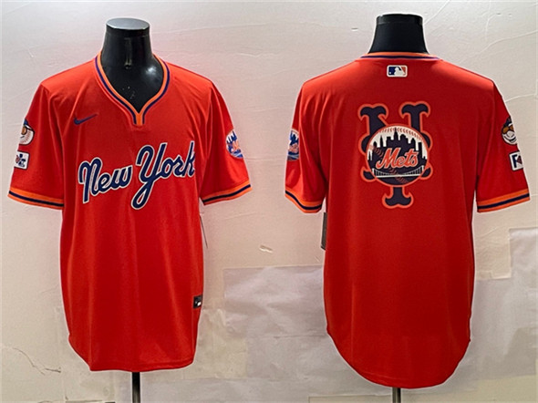 Men's New York Mets Team Big Logo Orange 2025 Spring Training Stitched Baseball Jersey