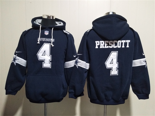 Men's Dallas Cowboys #4 Dak Prescott Navy Ageless Must-Have Lace-Up Pullover Hoodie