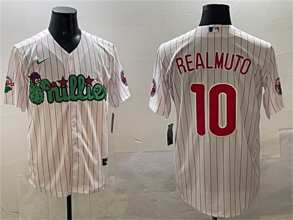 Men's Philadelphia Phillies #10 J.T. Realmuto White Phanatic Cool Base Stitched Jersey