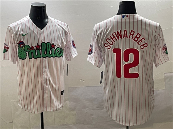 Men's Philadelphia Phillies #12 Kyle Schwarber White Phanatic Cool Base Stitched Jersey