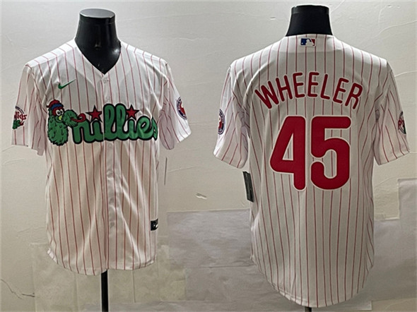 Men's Philadelphia Phillies #45 Zack Wheeler White Phanatic Cool Base Stitched Jersey