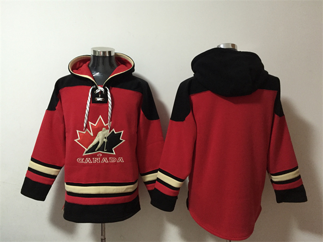 Men's Team Canada Blank Red Black Ageless Must-Have Lace-Up Pullover Hoodie