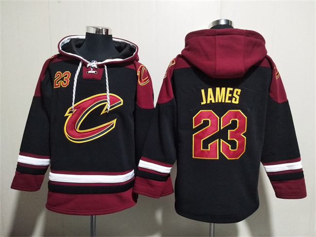 Men's Cleveland Cavaliers #23 LeBron James Black Red Ageless Must-Have Lace-Up Pullover Hoodie