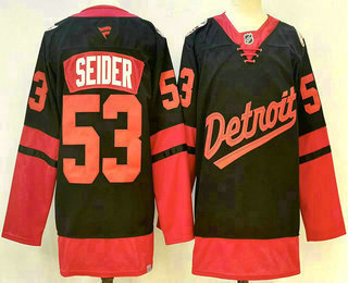 Men's Detroit Red Wings #53 Moritz Seider Black 2025 Stadium Series Stitched Jersey