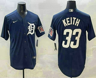 Men's Detroit Tigers #33 Colt Keith Navy With Patch Cool Base Stitched Jersey