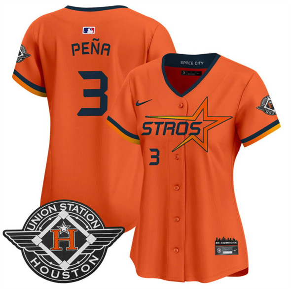 Women's Houston Astros #3 Jeremy Pena Orange 2025 City Connect Limited Stitched Baseball Jersey(Run Small)