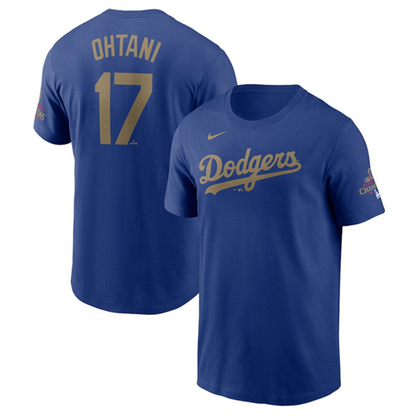 Men's Los Angeles Dodgers #17 Shohei Ohtani Royal 2025 Gold Collection Name & Number T-Shirt