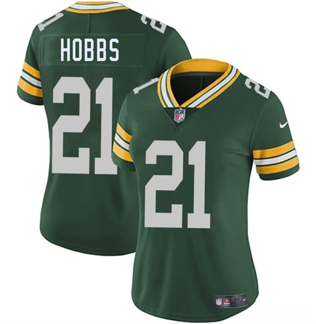 Women's Green Bay Packers #21 Nate Hobbs Green 2025 Vapor Untouchable Limited Stitched Jersey(Run Small)