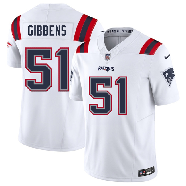 Men's New England Patriots #51 Jack Gibbens White 2025 F.U.S.E. Vapor Limited Football Stitched Jersey