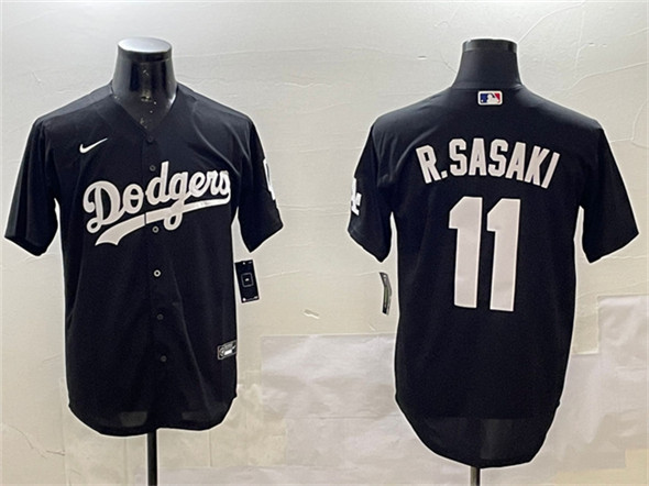 Men's Los Angeles Dodgers #11 Roki Sasaki Black Cool Base Stitched Baseball Jersey