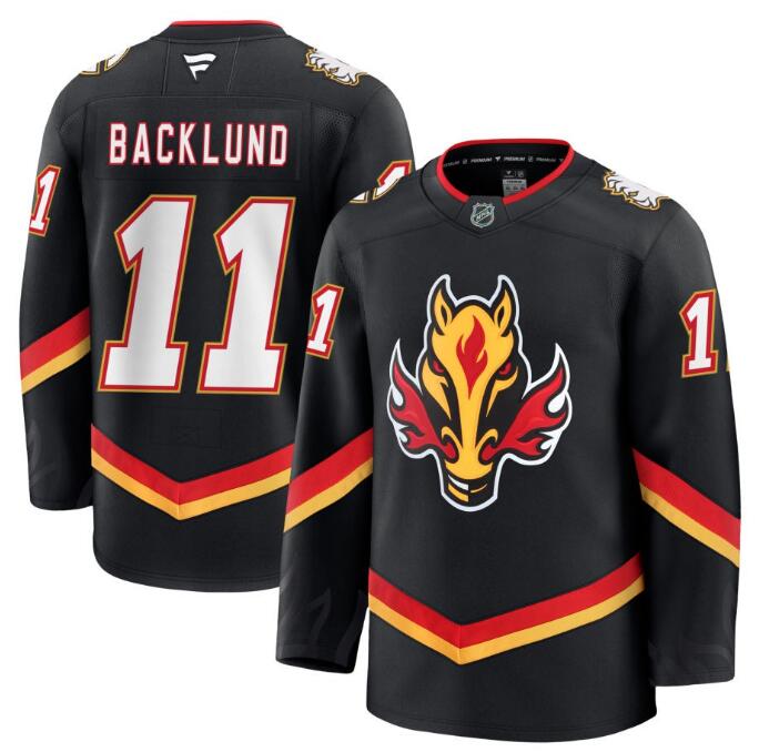 Men's Calgary Flames #11 Mikael Backlund Fanatics Alternate Premium Black Stitched Jersey