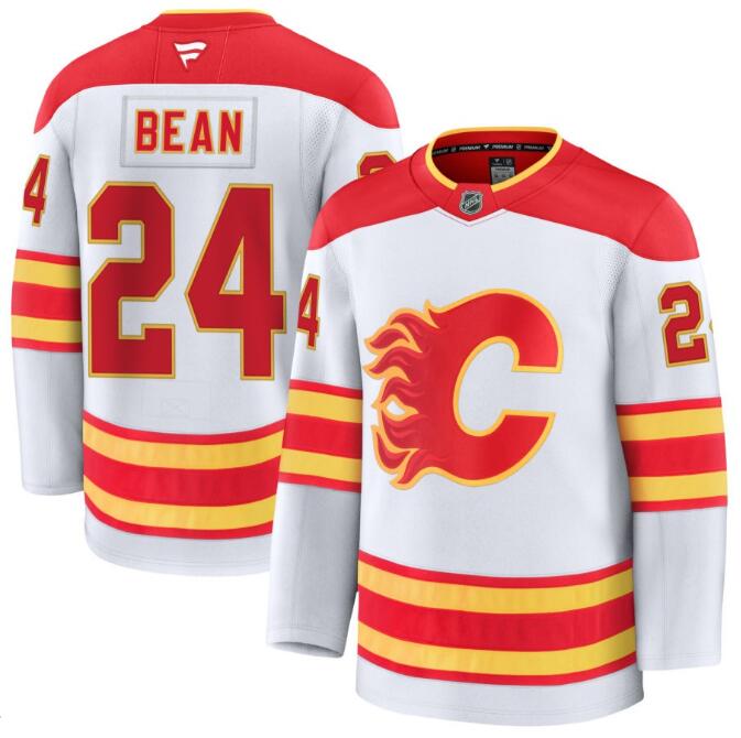 Men's Calgary Flames #24 Jake Bean Fanatics White Away Premium Stitched Jersey