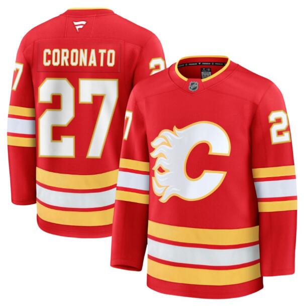 Men's Calgary Flames #27 Matt Coronato Fanatics Red Home Red Premium Stitched Jersey