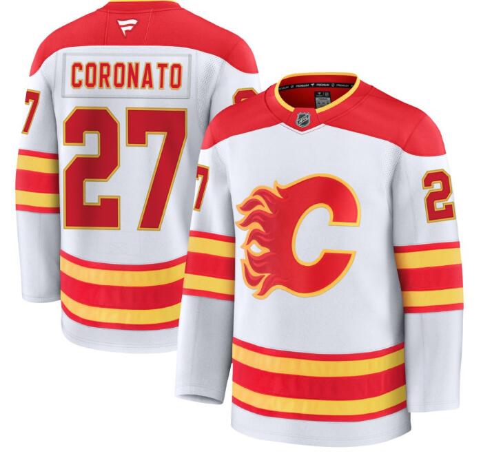 Men's Calgary Flames #27 Matt Coronato Fanatics White Away Premium Stitched Jersey