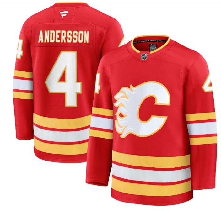 Men's Calgary Flames #4 Rasmus Andersson Fanatics Red Home Red Premium Stitched Jersey