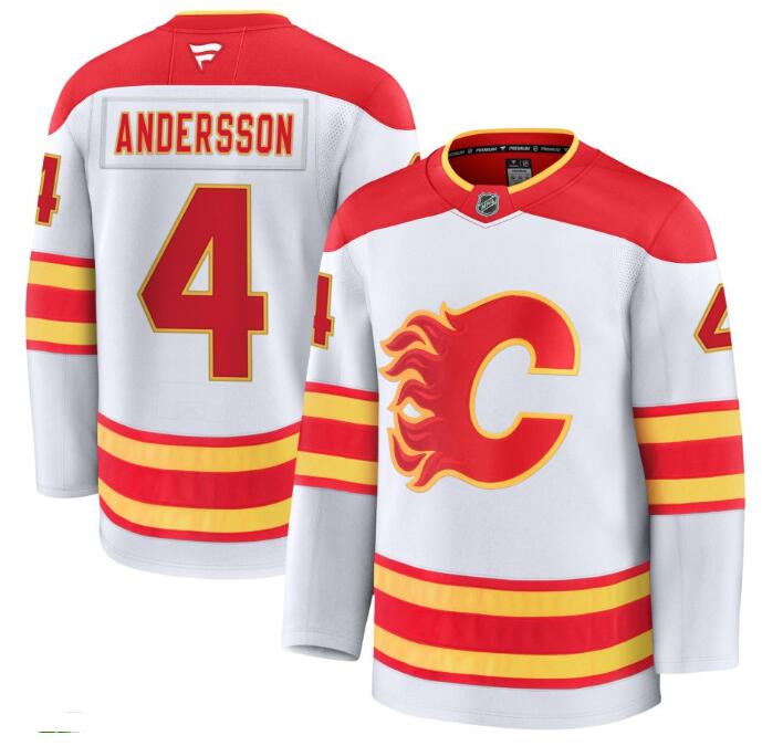Men's Calgary Flames #4 Rasmus Andersson Fanatics White Away Premium Stitched Jersey