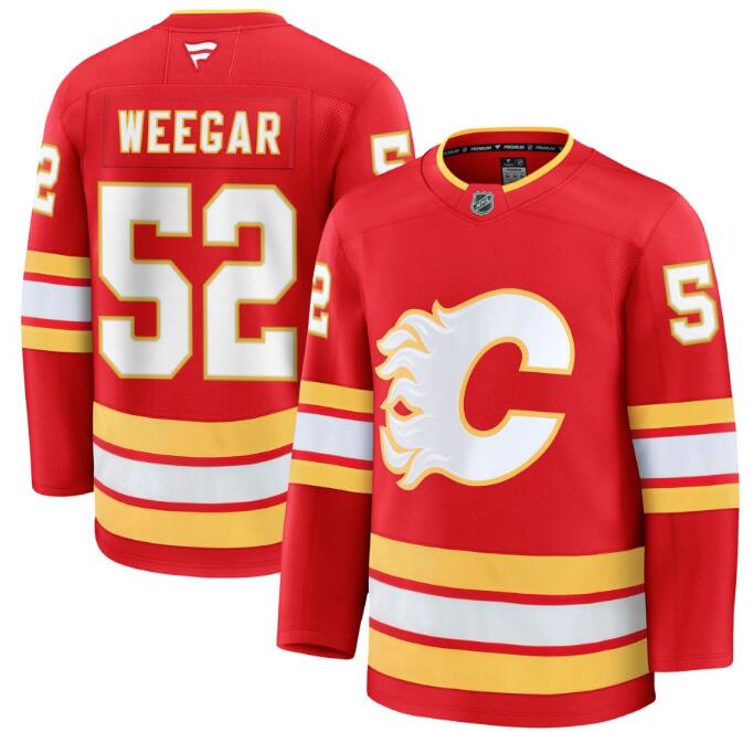 Men's Calgary Flames #52 Mackenzie Weegar Fanatics Red Home Red Premium Stitched Jersey