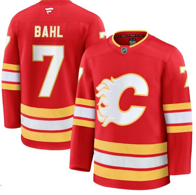 Men's Calgary Flames #7 Kevin Bahl Fanatics Red Home Red Premium Stitched Jersey