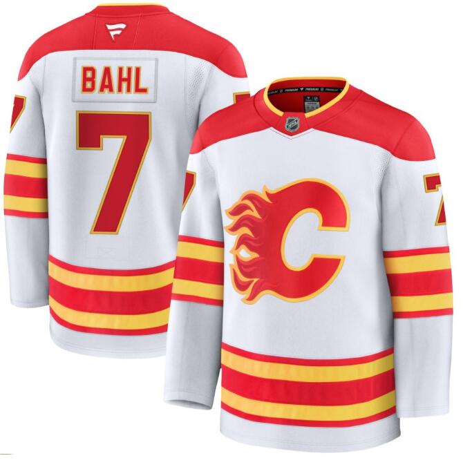 Men's Calgary Flames #7 Kevin Bahl Fanatics White Away Premium Stitched Jersey