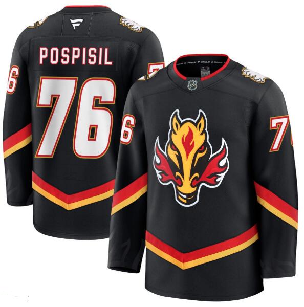 Men's Calgary Flames #76 Martin Pospisil Fanatics Alternate Premium Black Stitched Jersey