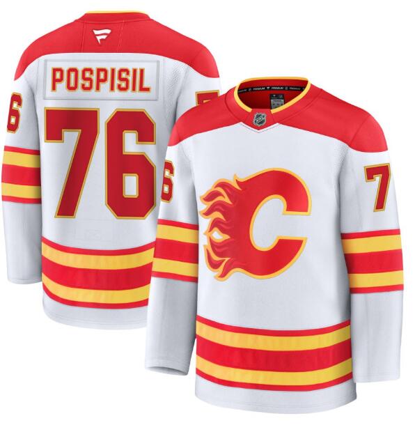 Men's Calgary Flames #76 Martin Pospisil Fanatics White Away Premium Stitched Jersey