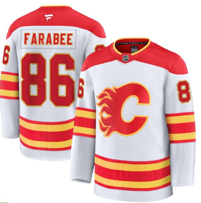 Men's Calgary Flames #86 Joel Farabee Fanatics White Away Premium Stitched Jersey