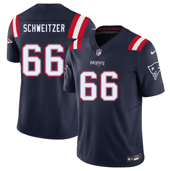 Men's New England Patriots #66 Wes Schweitzer Navy 2025 F.U.S.E. Vapor Limited Football Stitched Jersey