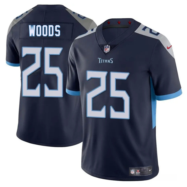 Men's Tennessee Titans #25 Xavier Woods Navy 2025 Vapor Untouchable Football Stitched Jersey