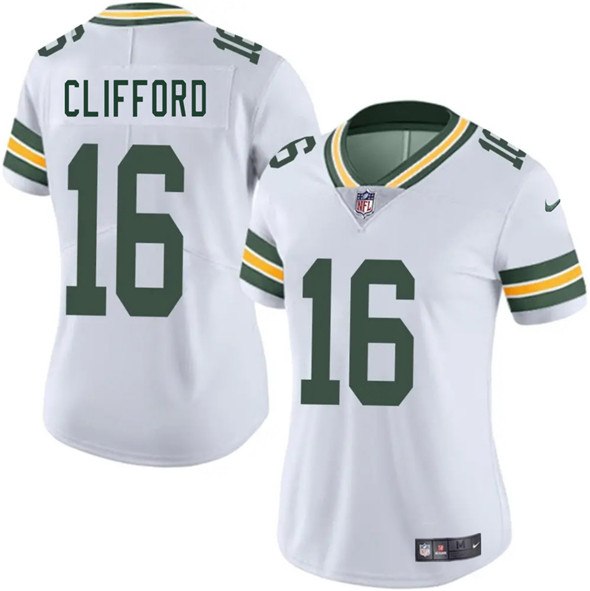 Women's Green Bay Packers #16 Sean Clifford White 2025 Vapor Untouchable Limited Football Stitched Jersey(Run Small)