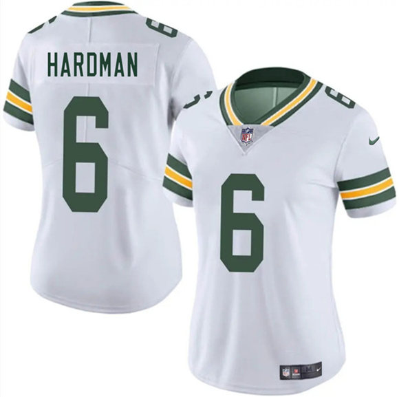 Women's Green Bay Packers #6 Mecole Hardman White 2025 Vapor Untouchable Limited Football Stitched Jersey(Run Small)