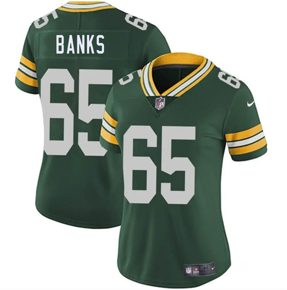 Women's Green Bay Packers #65 Aaron Banks Green 2025 Vapor Untouchable Limited Football Stitched Jersey(Run Small)