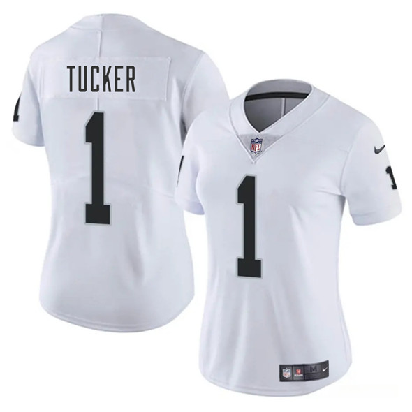 Women's Las Vegas Raiders #1 Tre Tucker White 2025 Vapor Football Stitched Jersey(Run Small)