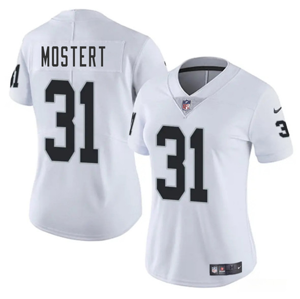 Women's Las Vegas Raiders #31 Raheem Mostert White 2025 Vapor Football Stitched Jersey(Run Small)