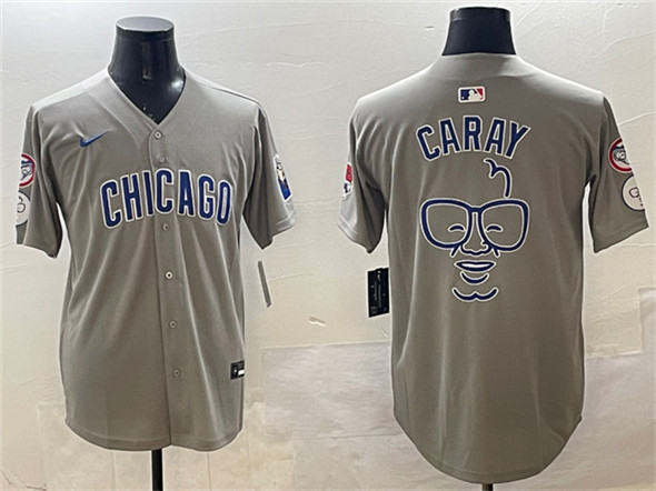 Men's Chicago Cubs Gray Harry Caray Holy Cow Patch Limited Stitched Baseball Jersey