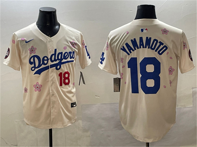 Men's Los Angeles Dodgers #18 Yoshinobu Yamamoto Cream 2025 Tokyo Series Limited Stitched Baseball Jersey