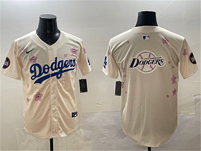 Men's Los Angeles Dodgers Team Big Logo Cream 2025 Tokyo Series Limited Stitched Baseball Jersey