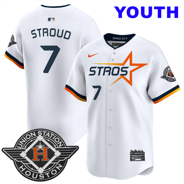 Youth Houston Astros #7 C.J. Stroud White 2025 City Connect Limited Stitched Baseball Jersey