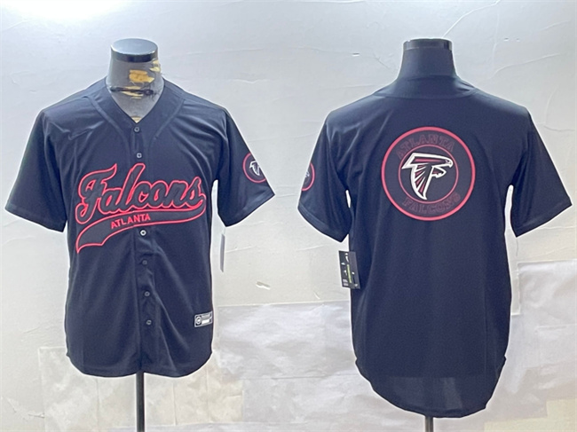 Men's Atlanta Falcons Team Big Logo Black With Patch Cool Base Stitched Baseball Jersey 1