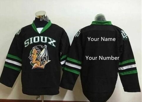 Men's Custom North Dakota Fighting Sioux Hockey Any Name Any Number Limited Edition Stitched Black Green White Shirts Jersey