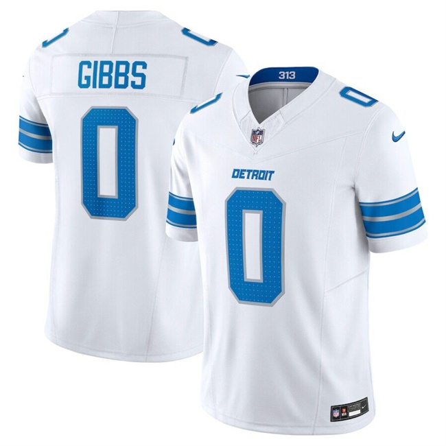 Men's Detroit Lions #0 Jahymr Gibbs White 2025 F.U.S.E. Vapor Limited Stitched Jersey