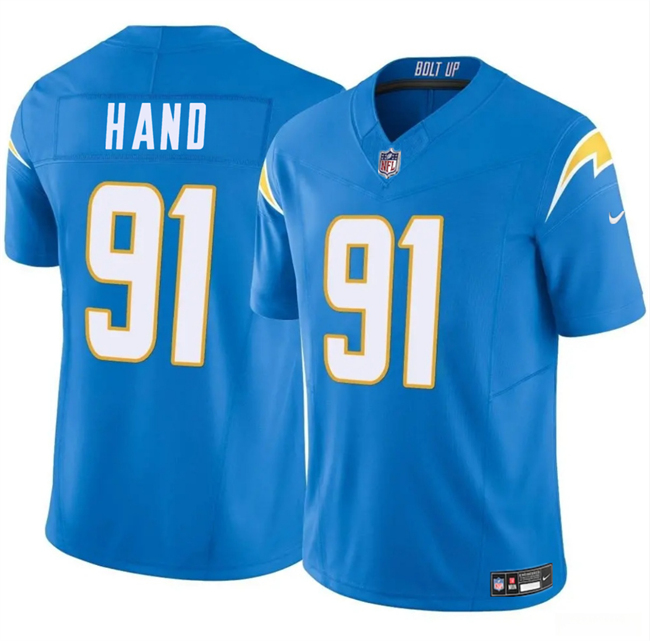 Men's Los Angeles Chargers #91 Da'Shawn Hand Blue 2024 F.U.S.E Vapor Limited Stitched Football Jersey
