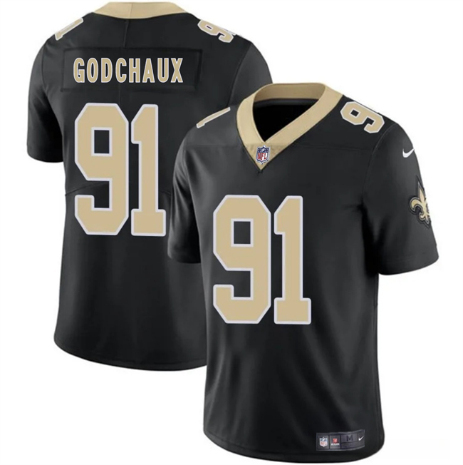 Men's New Orleans Saints #91 Davon Godchaux Black 2025 Vapor Limited Stitched Football Jersey