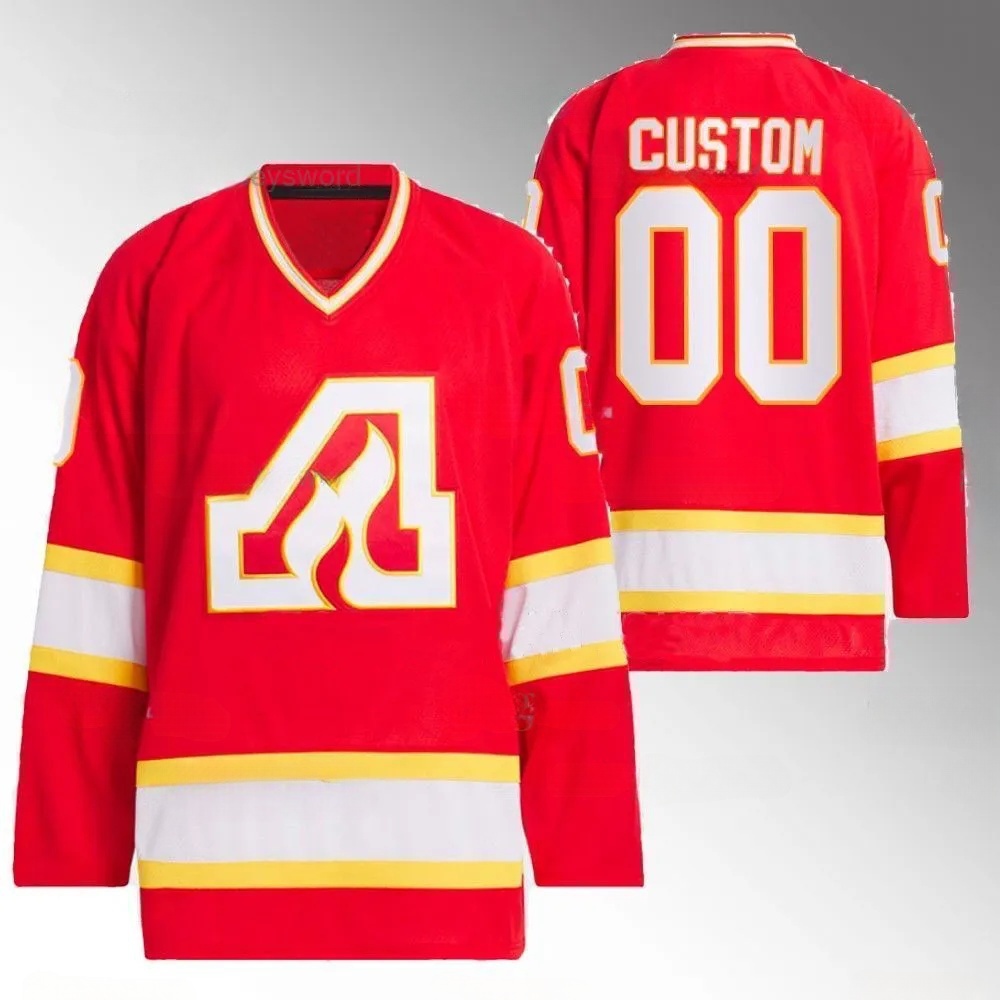 Men's Red Atlanta Flames Custom Any Name And Number Team Classic Red Jersey